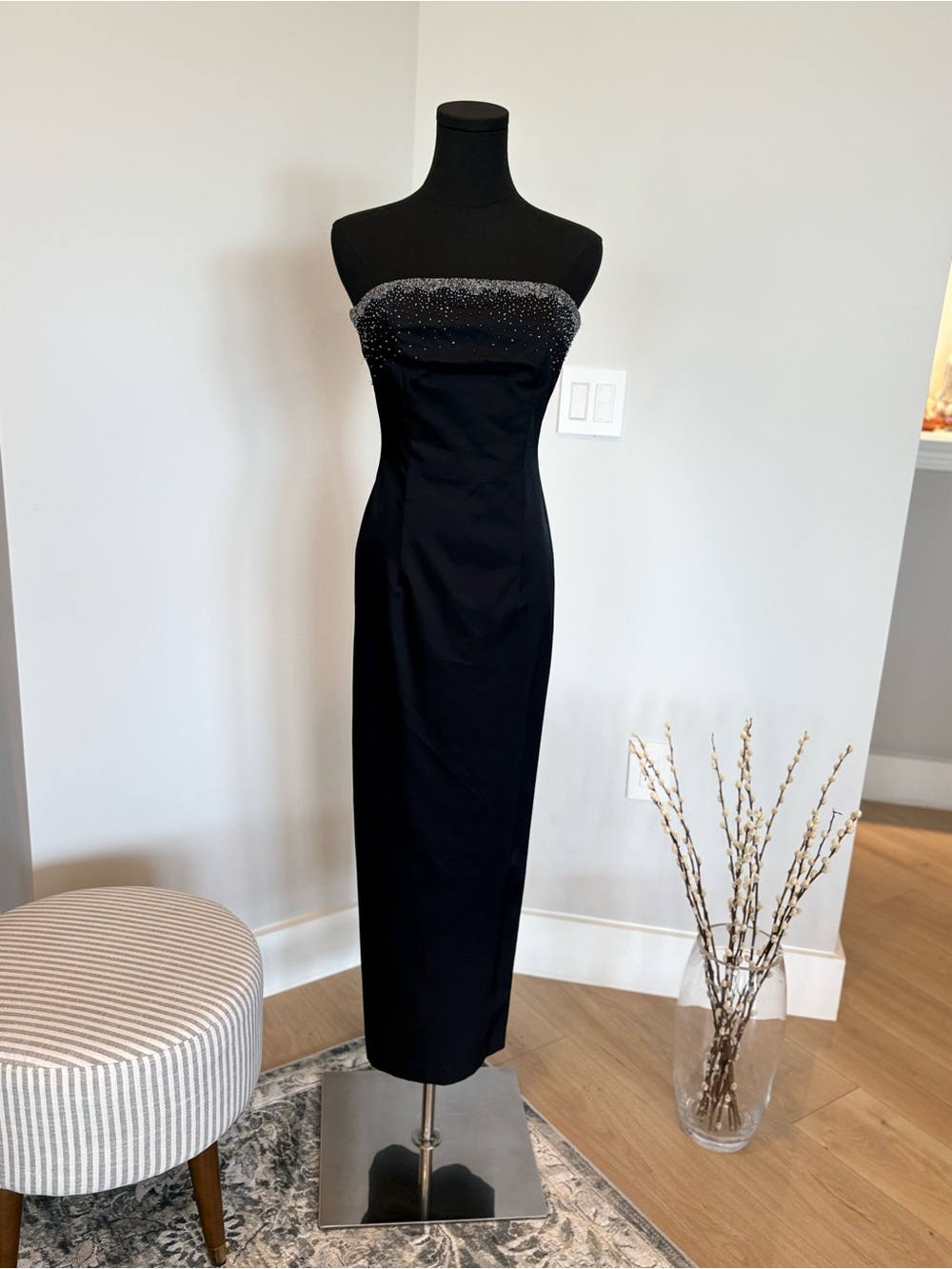 Express Strapless Black Gown with Sparkling Beaded Neckline